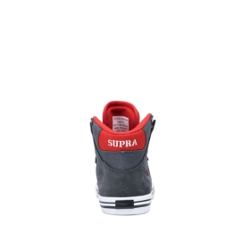 Supra Kids VAIDER Dk Grey/Risk Red/white High Top Shoes | CA-90629